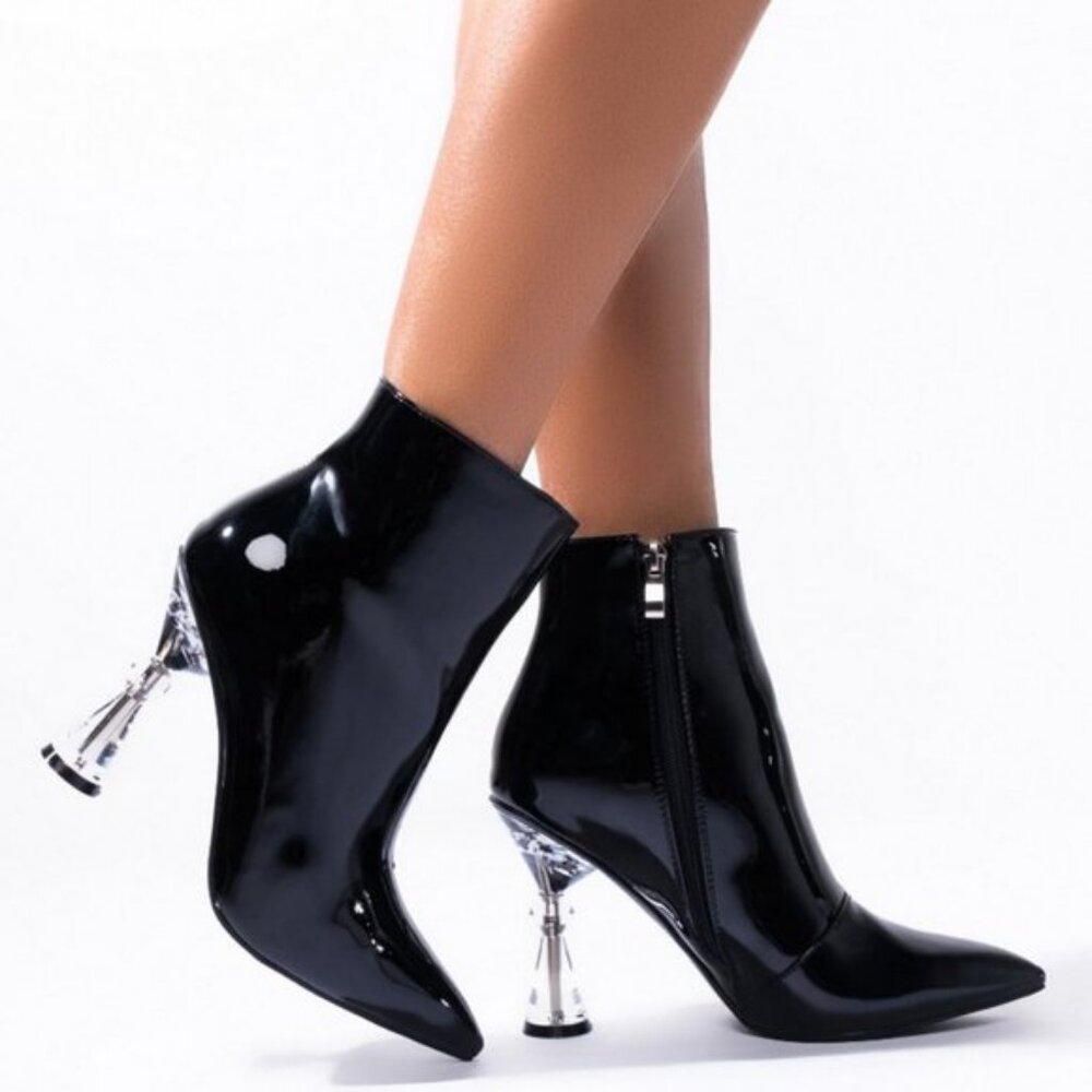 AZALEA WANG Black Vegan Patent Leather Bootie Size 7 - Picture 2 of 4